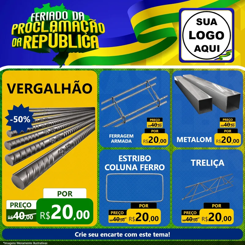 Modelo de Rede Social para Feed Facebook com o tema Feriado da Proclamação da República para Ferragens
