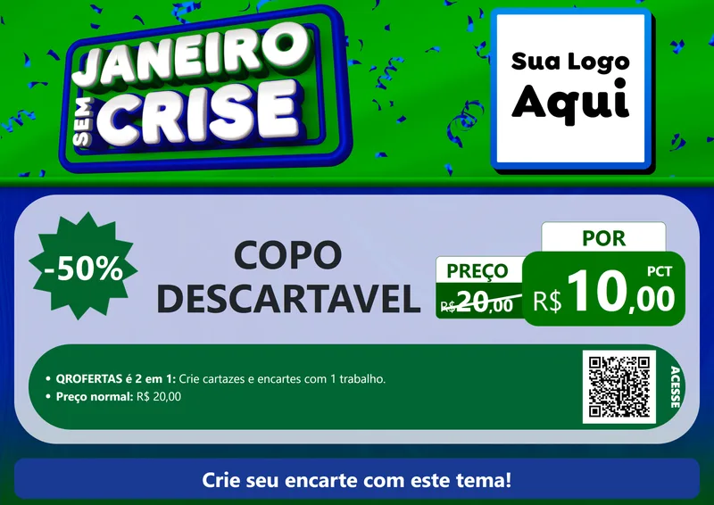 Modelo de Cartaz para Cartaz A4 Horizontal com o tema Janeiro Sem Crise para Embalagens