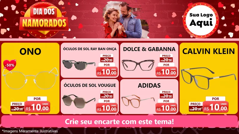 Modelo de TV para TV Horizontal com o tema Dia Dos Namorados para Óticas