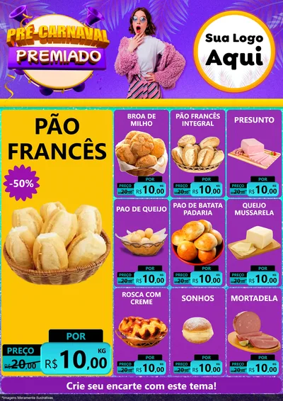 Modelo de Encarte para Encarte A4 Vertical com o tema Pré-Carnaval Premiado para Padaria