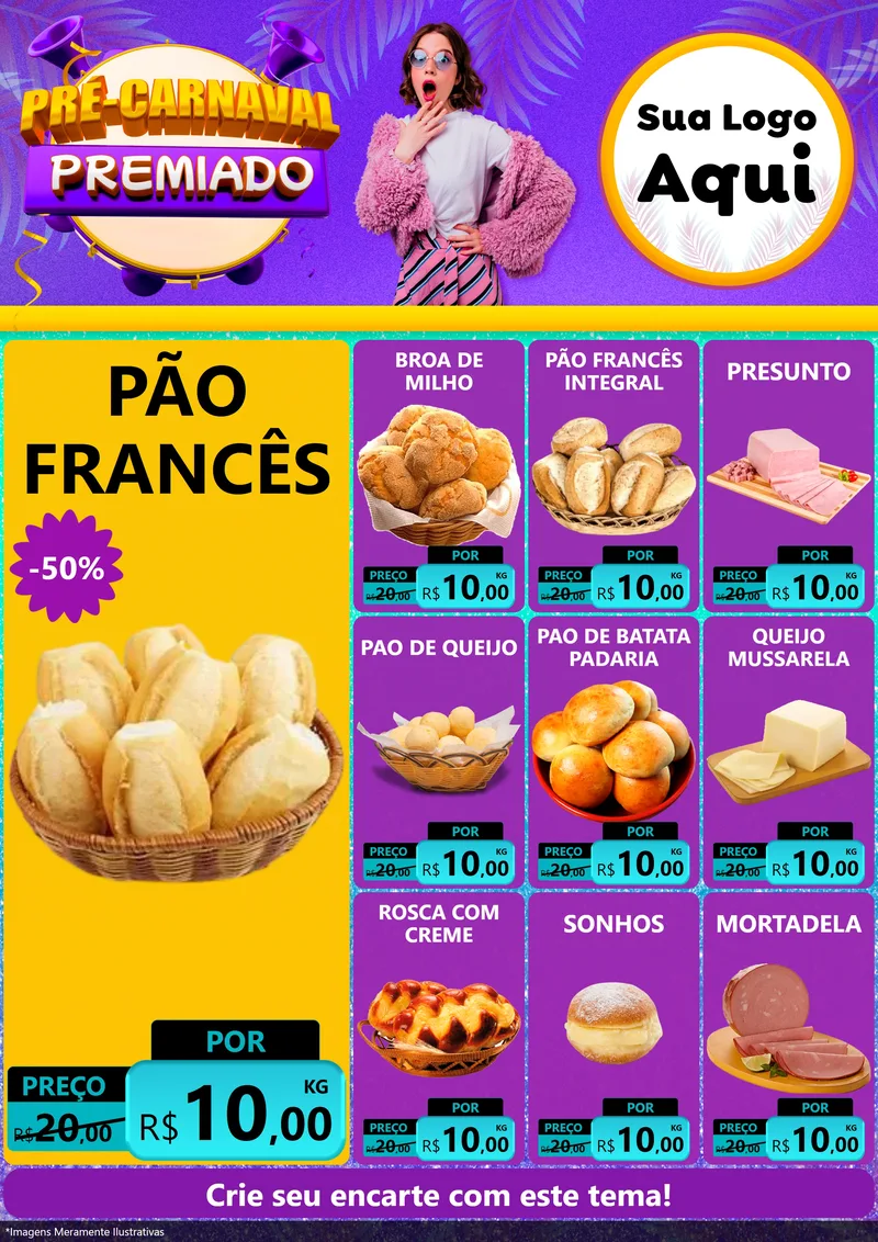 Modelo de Encarte para Encarte A4 Vertical com o tema Pré-Carnaval Premiado para Padaria