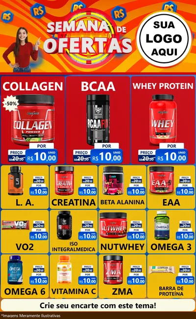 Modelo de Encarte para Encarte Grande com o tema Semana de Ofertas para Suplementos alimentares