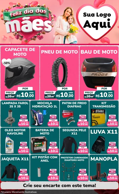 Modelo de Encarte para Encarte Grande com o tema Feliz Dia das Mães para Moto peças