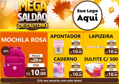 Modelo de Encarte para Encarte A4 Horizontal com o tema Mega Saldão de Outono para Papelaria