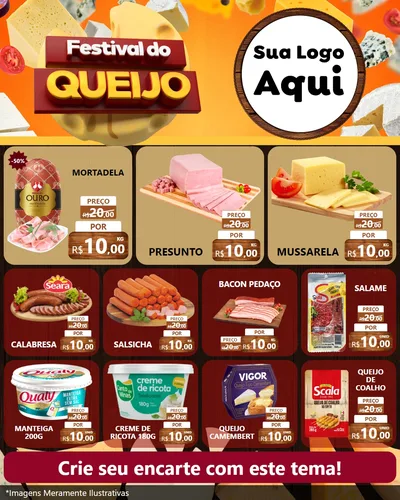 Modelo de Rede Social para Feed Instagram com o tema Festival do Queijo para Frios e Laticínios
