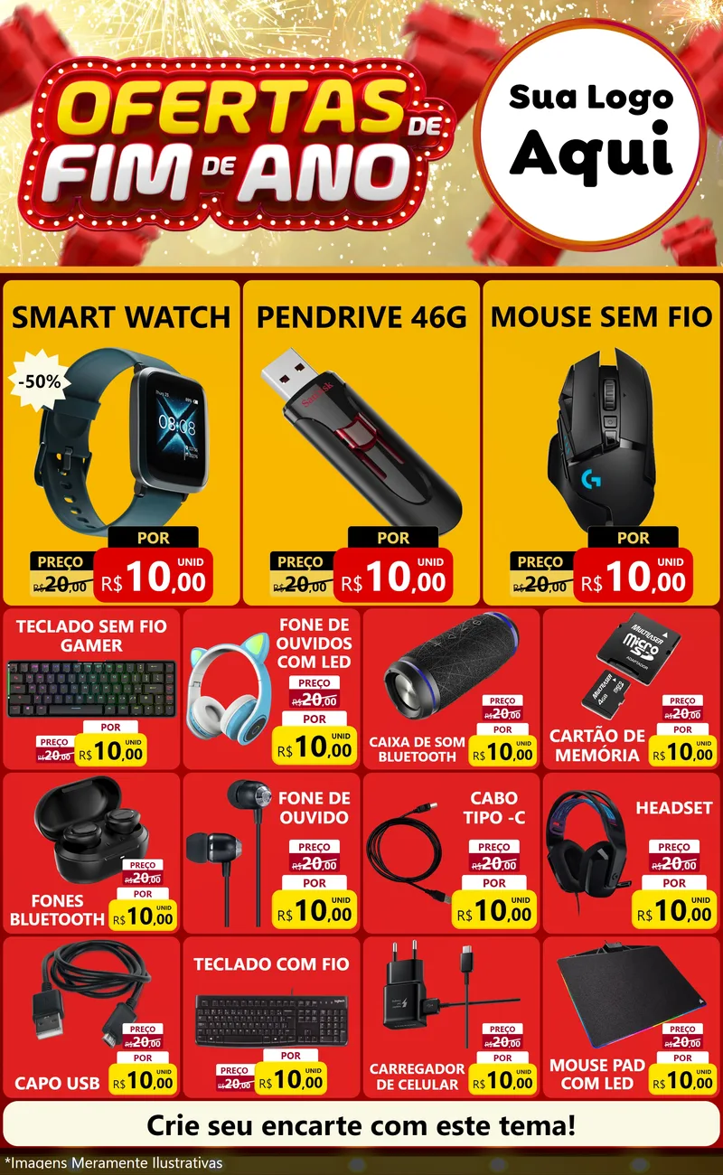 Modelo de Encarte para Encarte Grande com o tema Ofertas de Fim de Ano para Informática