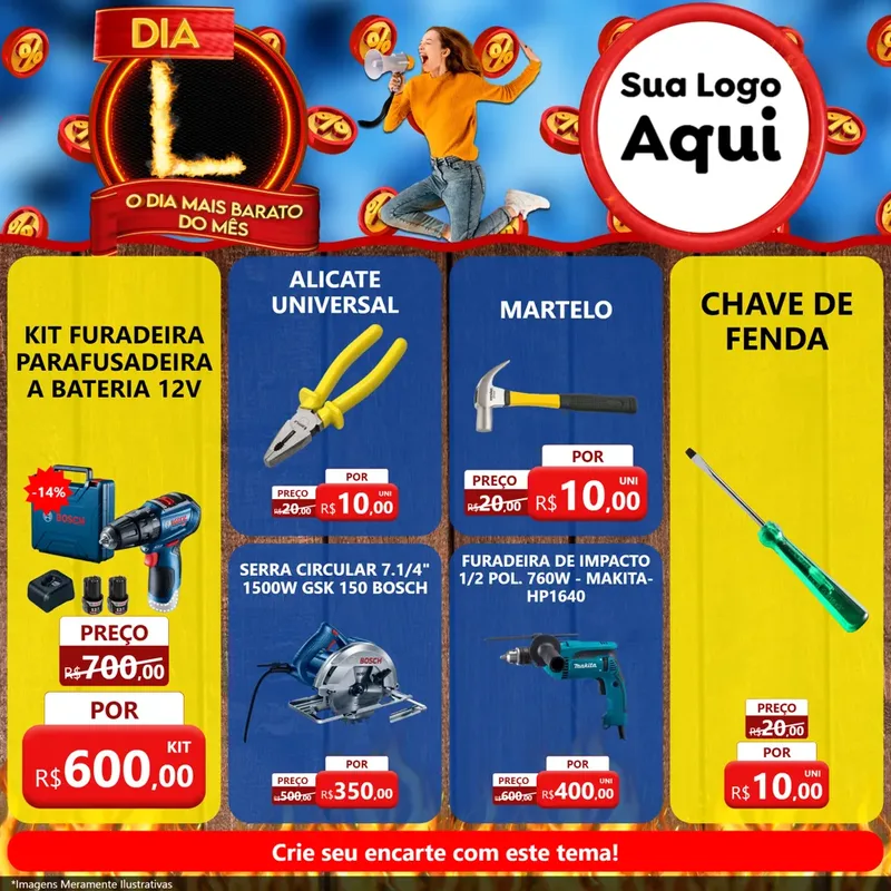 Modelo de Rede Social para Feed Facebook com o tema Dia L - O Dia Mais Barato Do Mês para Maquinas e Ferramentas
