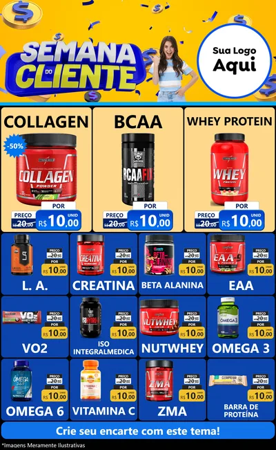 Modelo de Encarte para Encarte Grande com o tema Semana do Cliente para Suplementos alimentares
