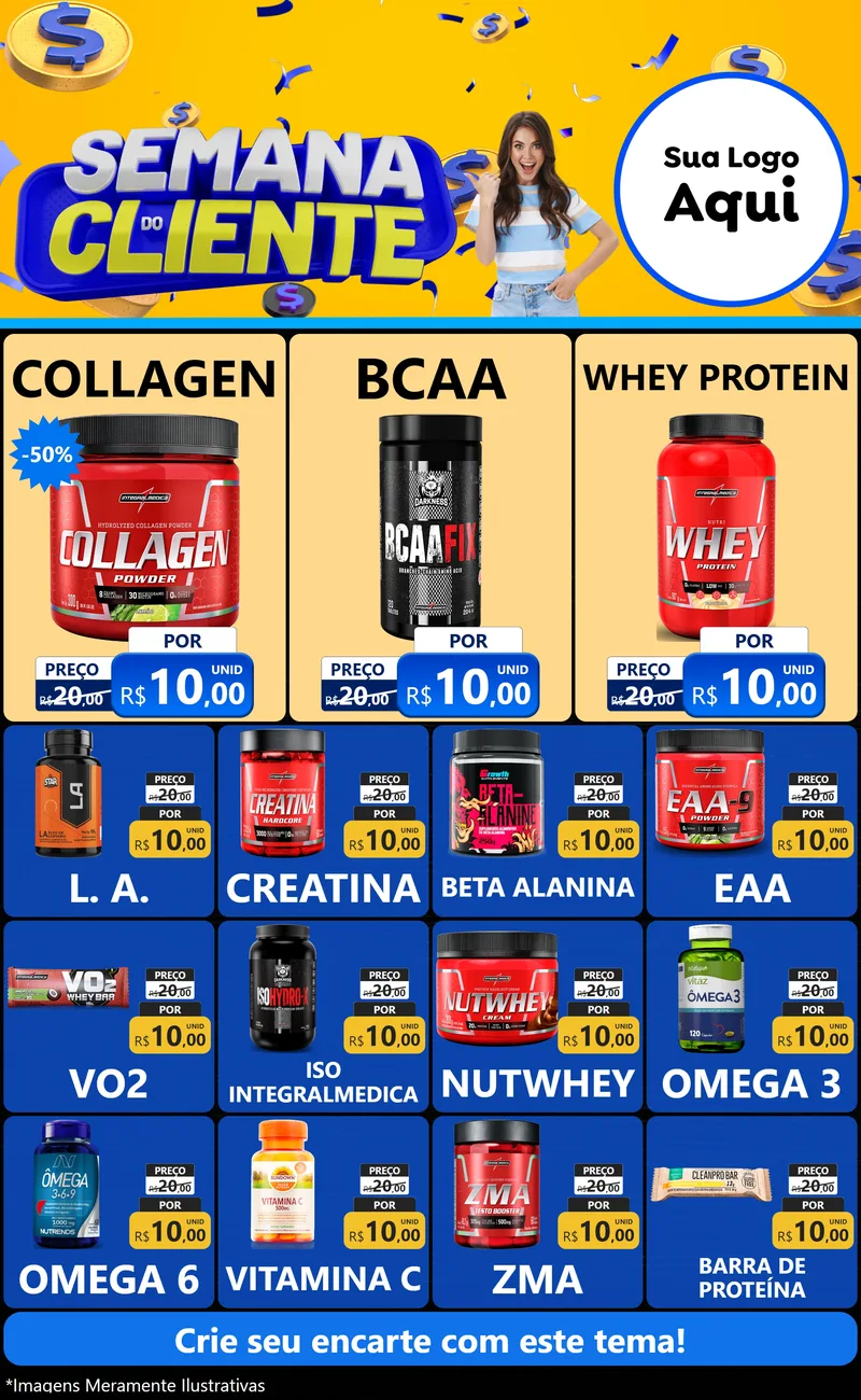 Modelo de Encarte para Encarte Grande com o tema Semana do Cliente para Suplementos alimentares