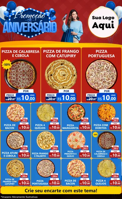 Modelo de Encarte para Encarte Grande com o tema Promoção de Aniversário para Pizzaria