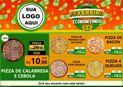 Modelo de Encarte para Encarte A4 Horizontal com o tema Comece Fevereiro Economizando para Pizzaria