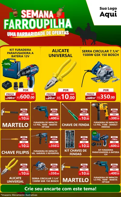 Modelo de Encarte para Encarte Grande com o tema Semana Farroupilha - Uma Barbaridade de Ofertas para Maquinas e Ferramentas