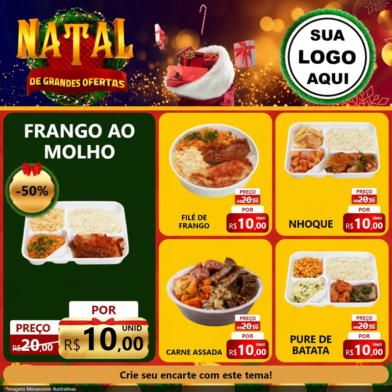 Modelo de Rede Social para Feed Facebook com o tema Natal de Grandes Ofertas para Restaurante