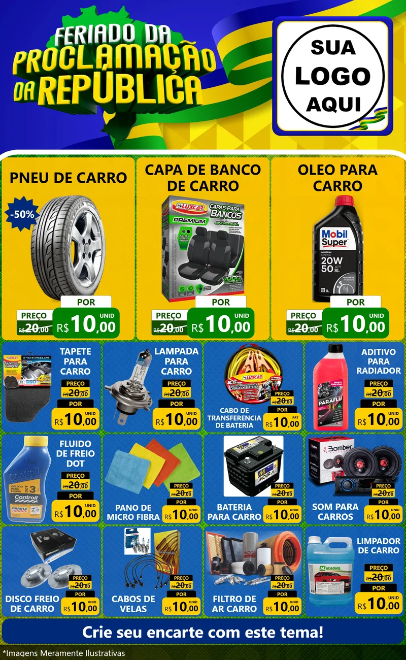 Modelo de Encarte para Encarte Grande com o tema Feriado da Proclamação da República para Auto peças
