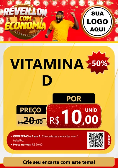 Modelo de Cartaz para Cartaz A4 Vertical com o tema Réveillon com Economia para Farmácia
