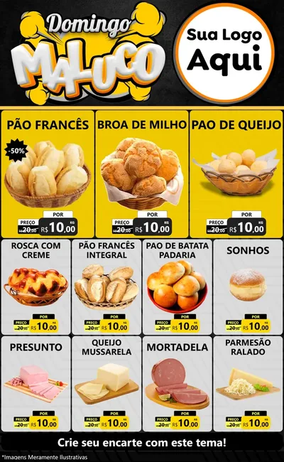 Modelo de Encarte para Encarte Grande com o tema Domingo Maluco para Padaria