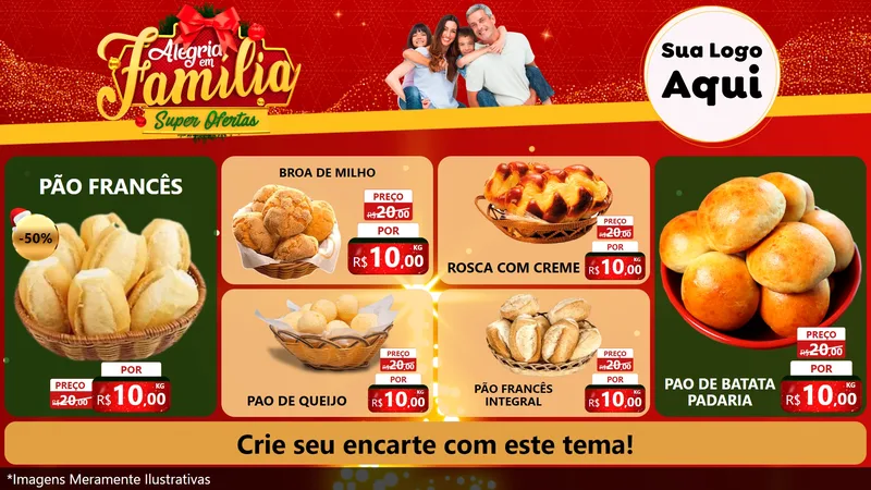Modelo de TV para TV Horizontal com o tema Alegria em Família Super Ofertas - Natal para Padaria