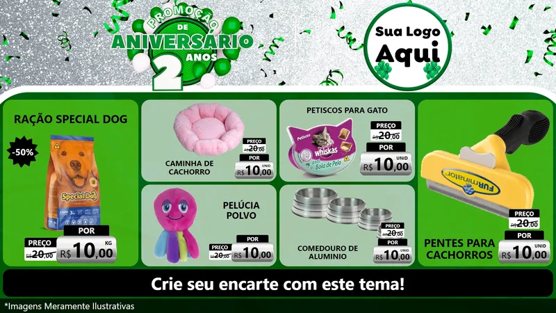 Modelo de TV para TV Horizontal com o tema Promoção de Aniversário - 2 Anos para Pet Shop