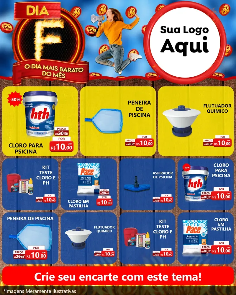 Modelo de Rede Social para Feed Instagram com o tema Dia F - O Dia Mais Barato Do Mês para Produtos para Piscina