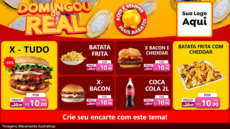 Modelo de TV para TV Horizontal com o tema Domingou do Real para Hamburgueria