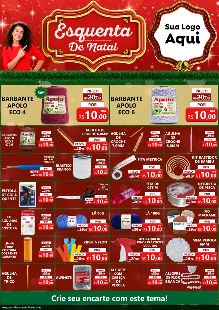 Modelo de Encarte para Encarte A4 Vertical com o tema Esquenta de Natal para Armarinho e Aviamentos