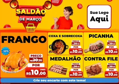 Modelo de Encarte para Encarte A4 Horizontal com o tema Saldão de Março para Assados