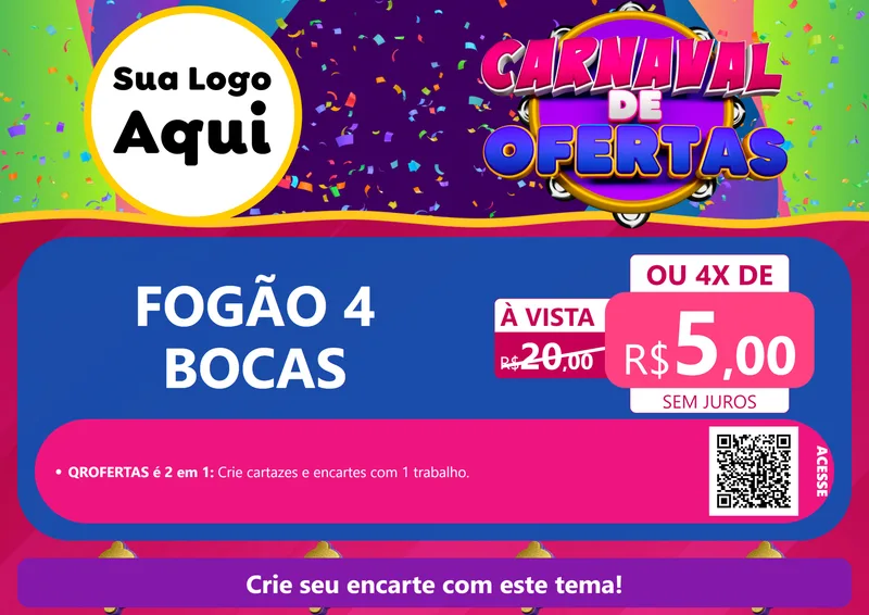 Modelo de Cartaz para Cartaz A4 Horizontal com o tema Carnaval de Ofertas para Móveis e Eletro