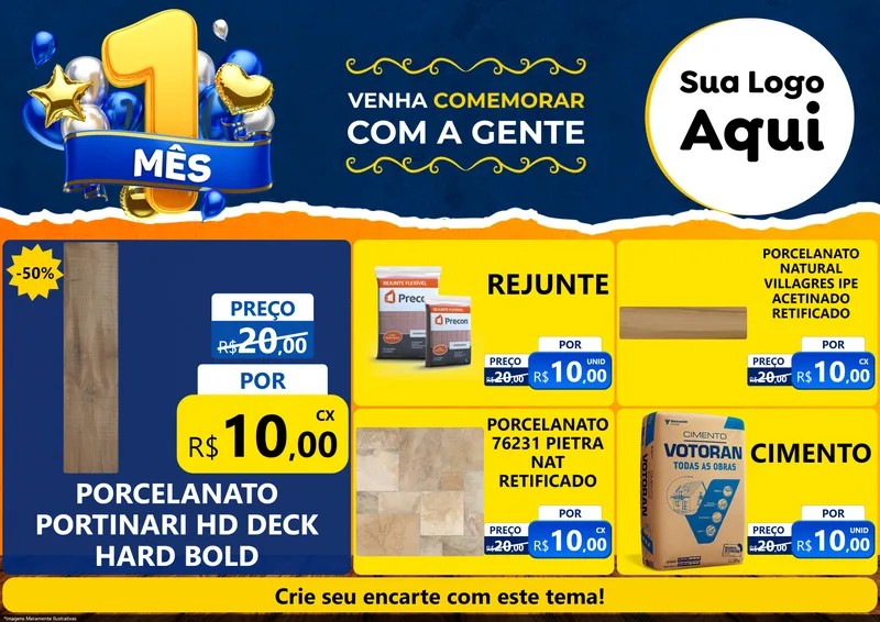 Modelo de Encarte para Encarte A4 Horizontal com o tema Um Mês de Aniversário para Pisos e revestimentos