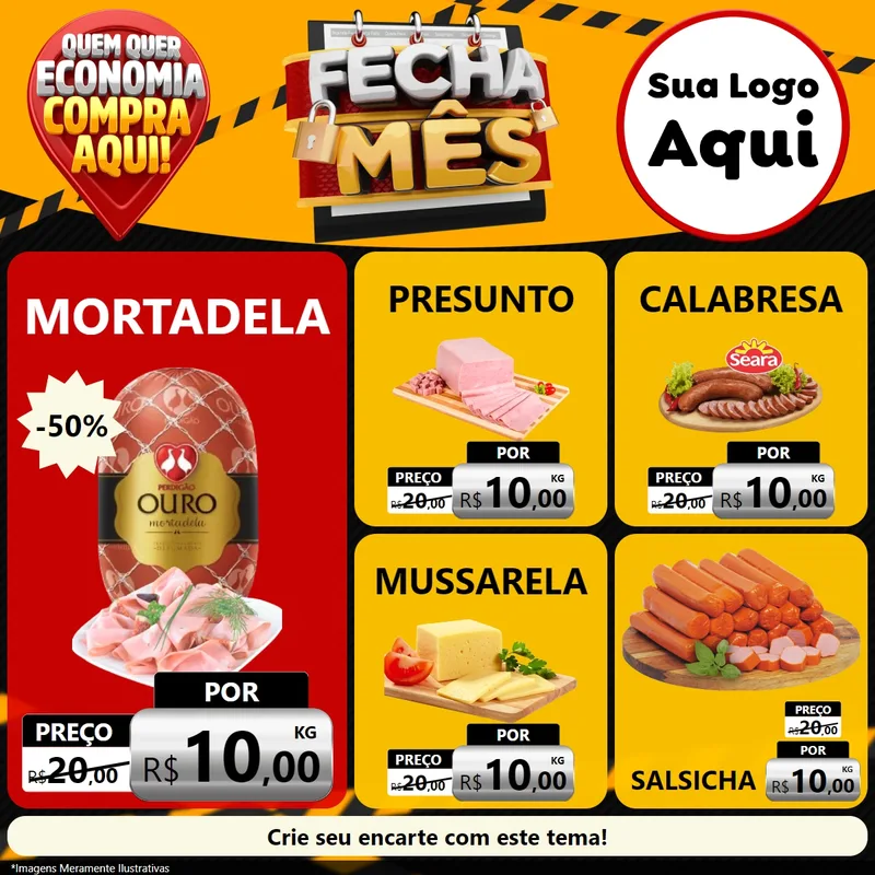 Modelo de Rede Social para Feed Facebook com o tema Fecha Mês para Frios e Laticínios