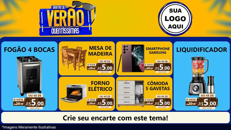 Modelo de TV para TV Horizontal com o tema Ofertas de Verão Quentíssimas para Móveis e Eletro