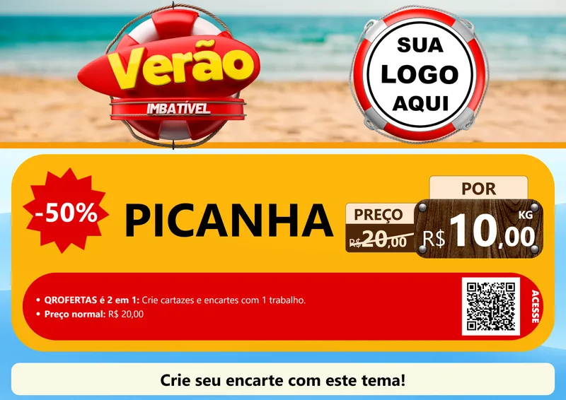 Modelo de Cartaz para Cartaz A4 Horizontal com o tema Verão Imbatível para Açougue