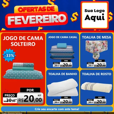 Modelo de Rede Social para Feed Facebook com o tema Ofertas de Fevereiro para Cama, Mesa e Banho