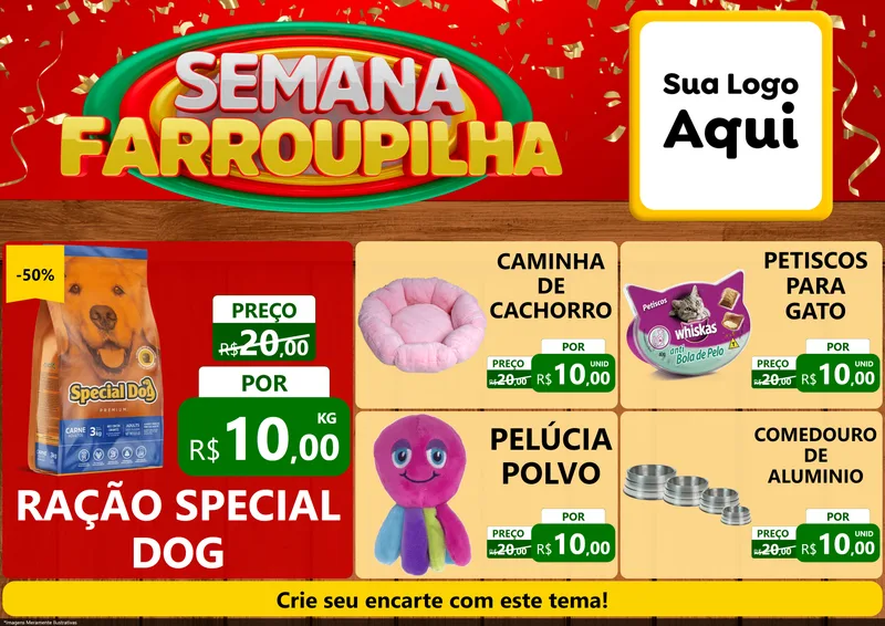 Modelo de Encarte para Encarte A4 Horizontal com o tema Semana Farroupilha para Pet Shop