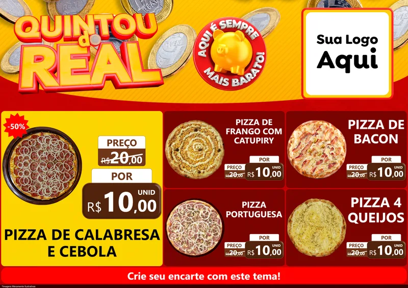 Modelo de Encarte para Encarte A4 Horizontal com o tema Quintou do Real para Pizzaria