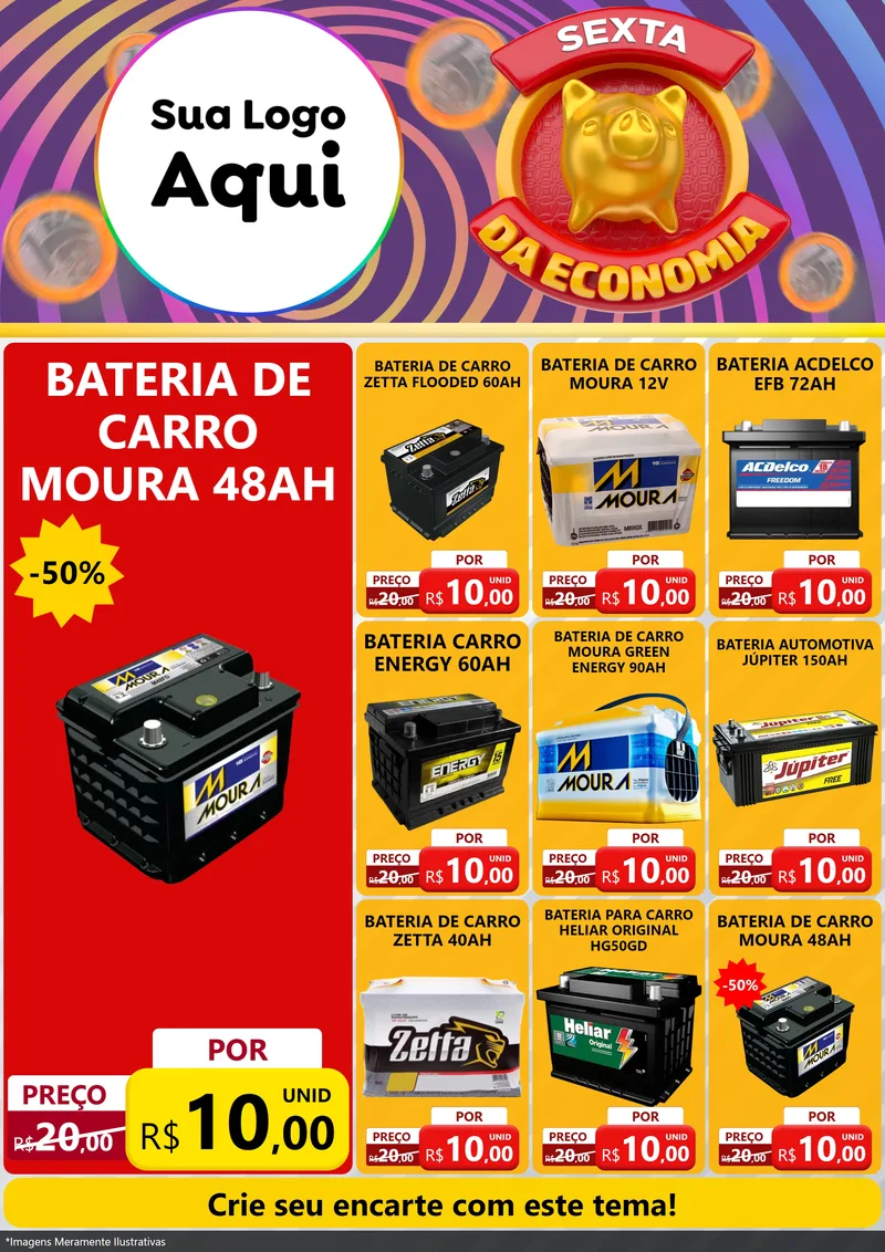 Modelo de Encarte para Encarte A4 Vertical com o tema Sexta da Economia para Baterias Elétricas