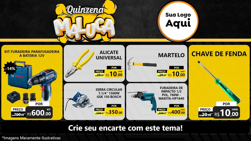 Modelo de TV para TV Horizontal com o tema Quinzena Maluca para Maquinas e Ferramentas