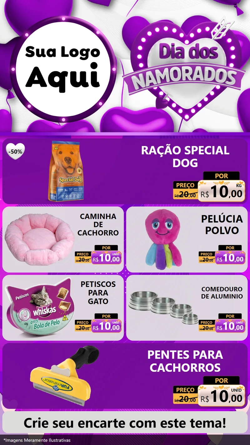 Modelo de TV para TV Vertical com o tema Dia dos Namorados para Pet Shop