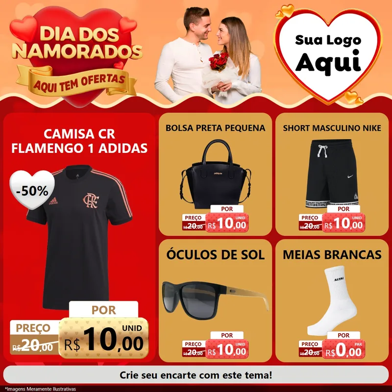 Modelo de Rede Social para Feed Facebook com o tema Dia dos Namorados - Aqui Tem Ofertas para Roupas e acessórios