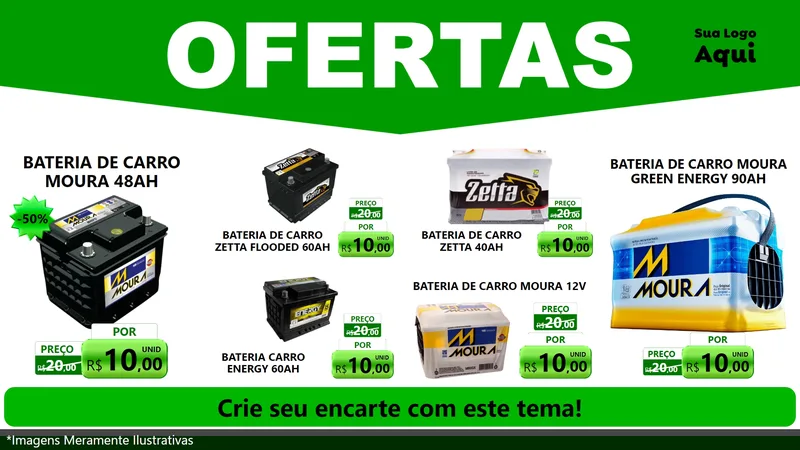 Modelo de TV para TV Horizontal com o tema Ofertas Verde Cartaz para Baterias Elétricas