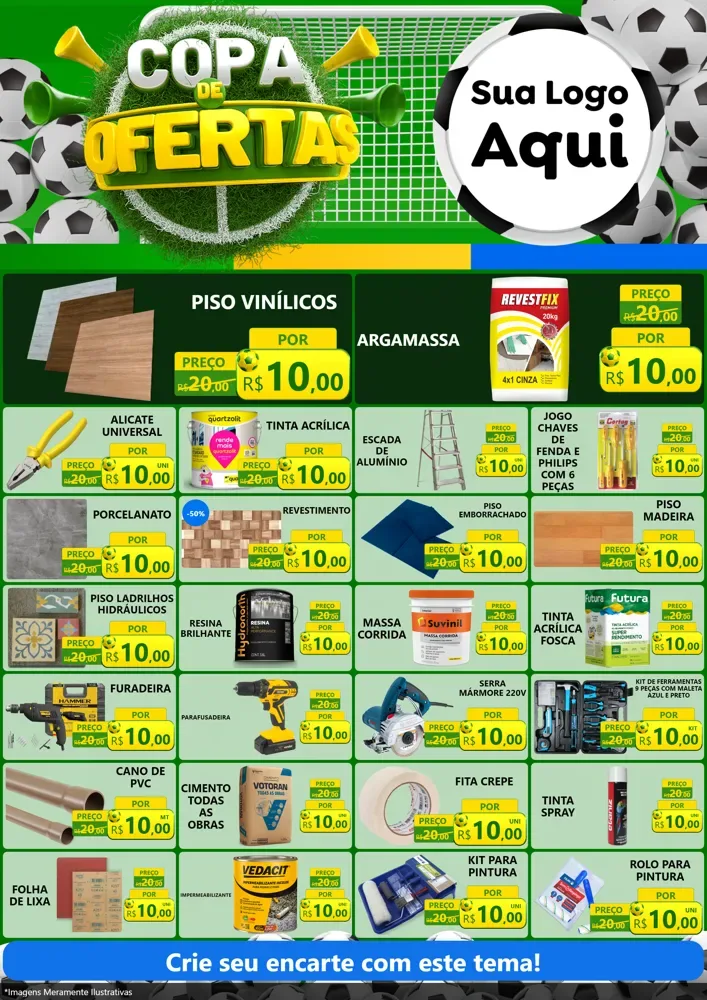 Modelo de Encarte para Encarte A4 Vertical com o tema Copa De Ofertas para Material para Construção