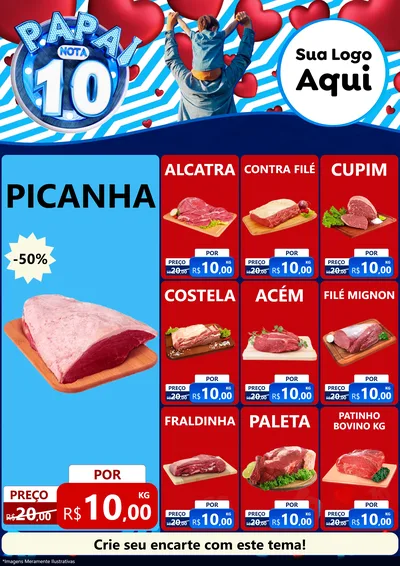 Modelo de Encarte para Encarte A4 Vertical com o tema Papai Nota 10 para Açougue