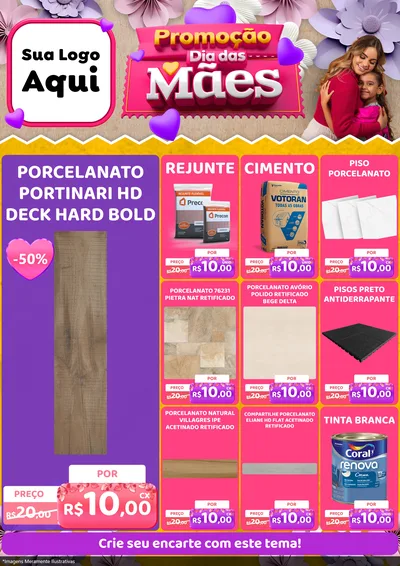 Modelo de Encarte para Encarte A4 Vertical com o tema Promoção Dia das Mães para Pisos e revestimentos
