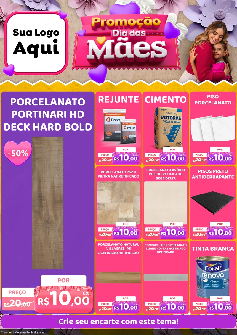 Modelo de Encarte para Encarte A4 Vertical com o tema Promoção Dia das Mães para Pisos e revestimentos