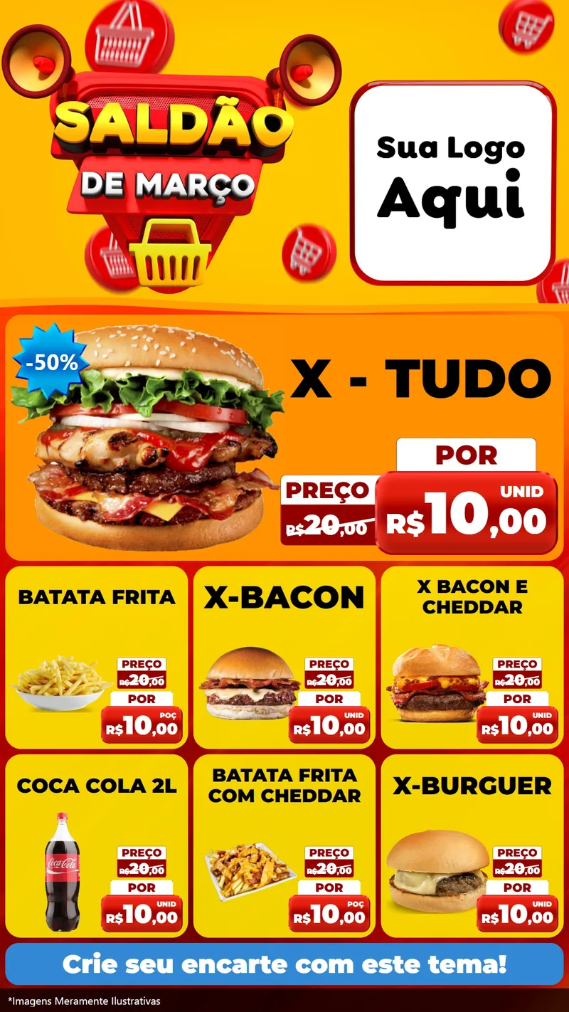 Modelo de Rede Social para Stories com o tema Saldão de Março para Hamburgueria