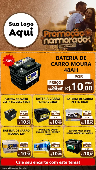 Modelo de Rede Social para Stories com o tema Promoção Namorados para Baterias Elétricas