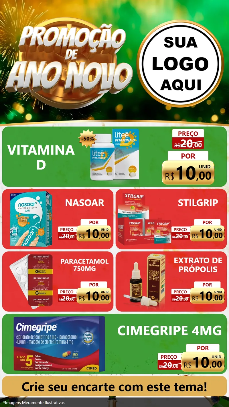 Modelo de TV para TV Vertical com o tema Promoção de Ano Novo para Farmácia