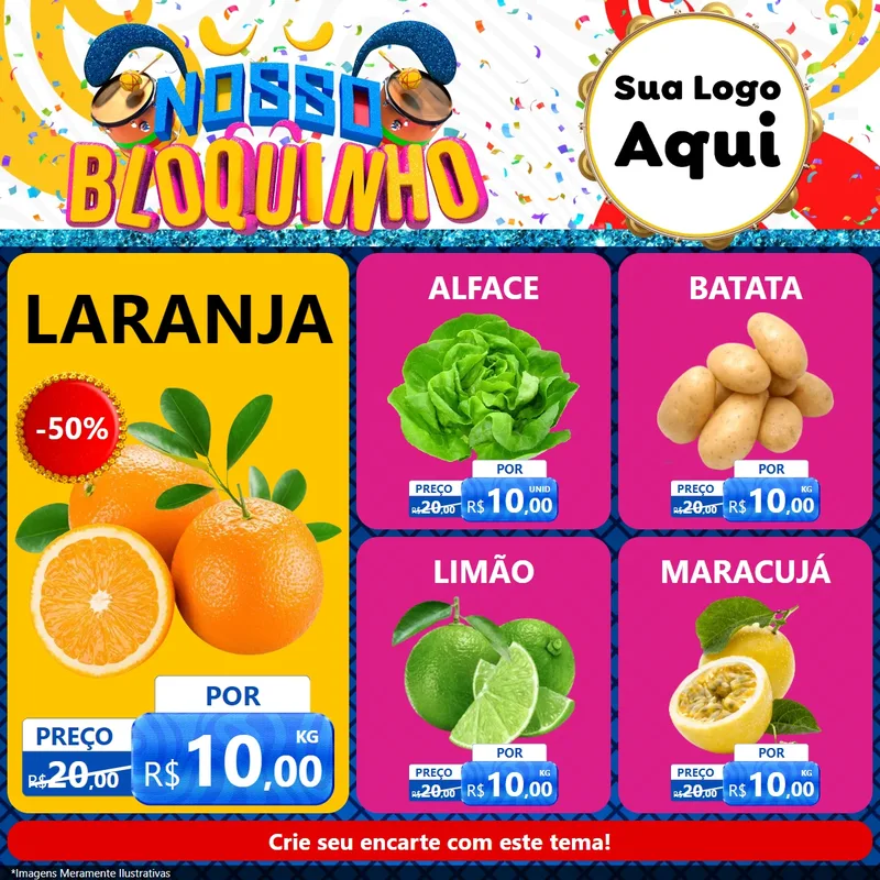 Modelo de Rede Social para Feed Facebook com o tema Nosso Bloquinho para Hortifrúti