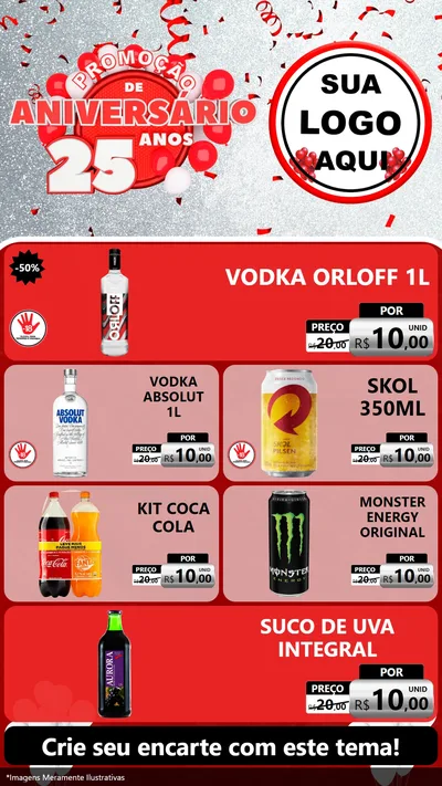 Modelo de TV para TV Vertical com o tema Promoção de Aniversário - 25Anos para Distribuidora de bebidas