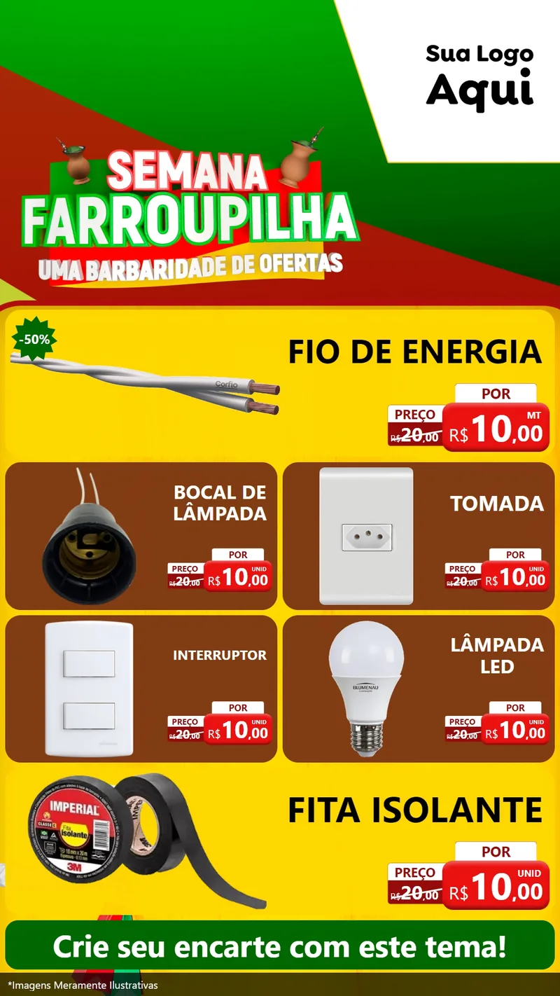 Modelo de TV para TV Vertical com o tema Semana Farroupilha - Uma Barbaridade de Ofertas para Materiais Elétricos
