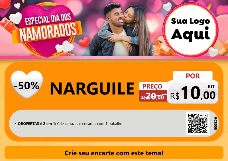 Modelo de Cartaz para Cartaz A4 Horizontal com o tema Especial Dia dos Namorados para Tabacaria